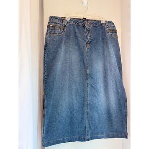Vintage Venezia Denim Maxi Skirt Women's 20 Plus Size Distressed Slit Y2K